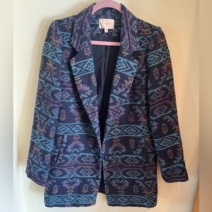 Southwestern Style Wool Blend Coat, Lined, By Skies Are Blue, Sz 8